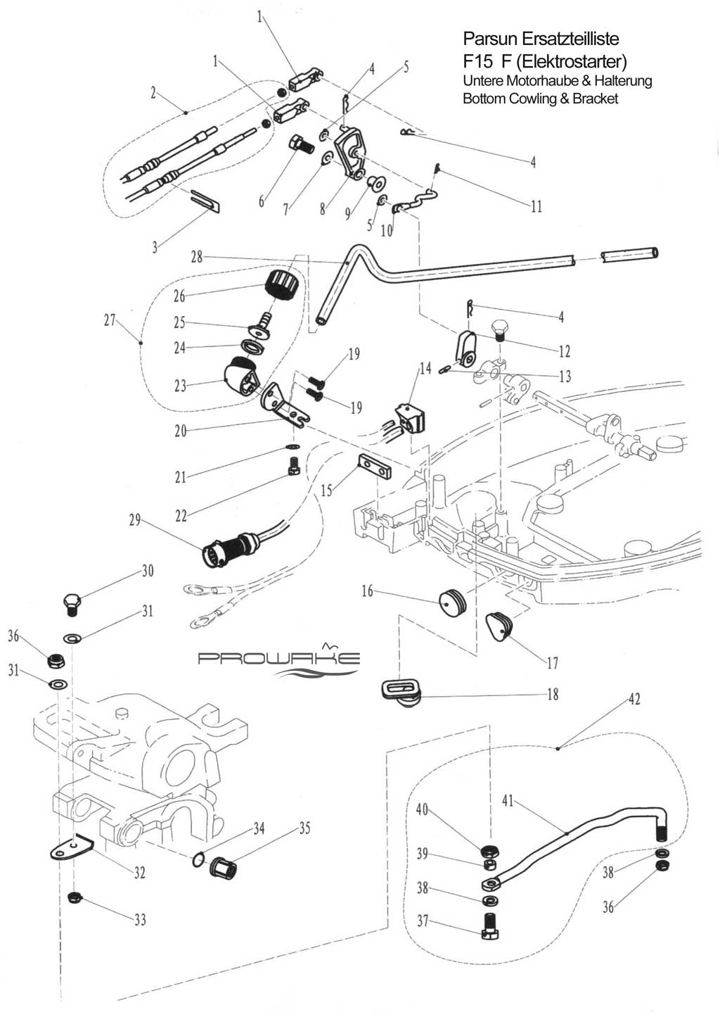 Parsun F15 (F)  Ersatzteile / Spare Parts: Untere Verkleidung+Halterung E-Start