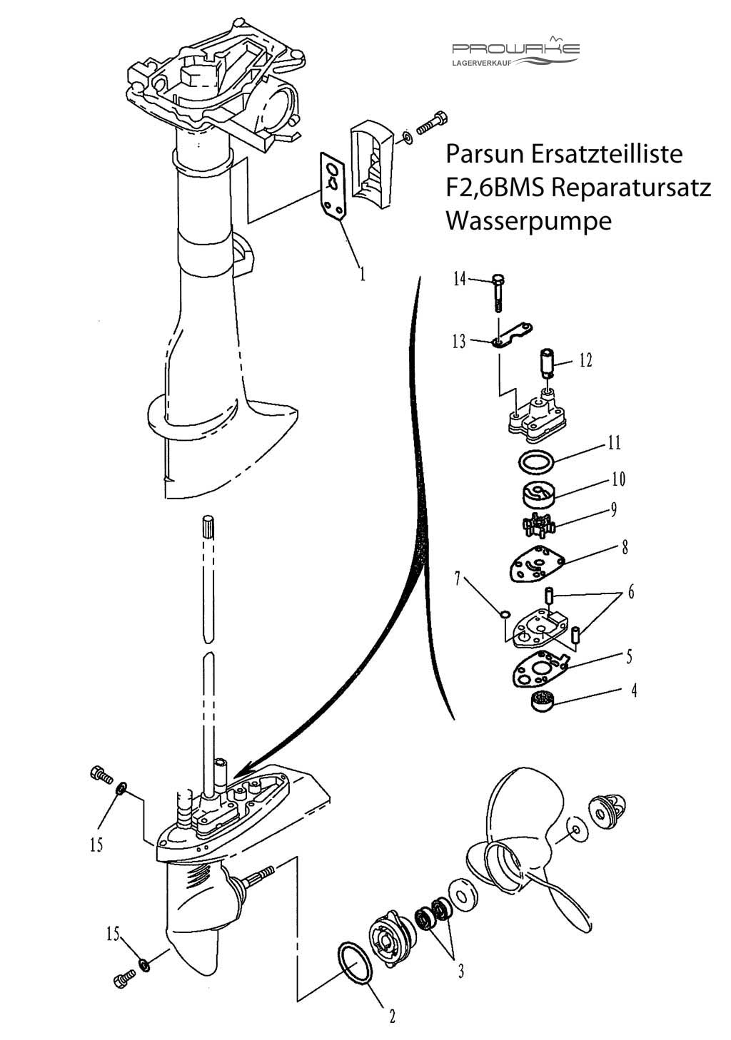 Parsun F2.6  Ersatzteile / Spare Parts: Kit Wasserpumpe