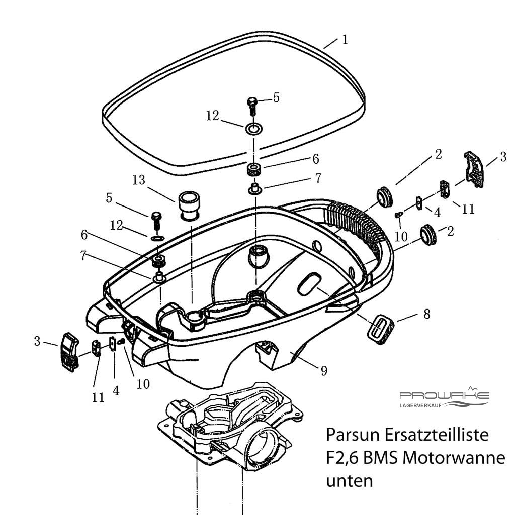 Parsun F2.6  Ersatzteile / Spare Parts: Motorwanne