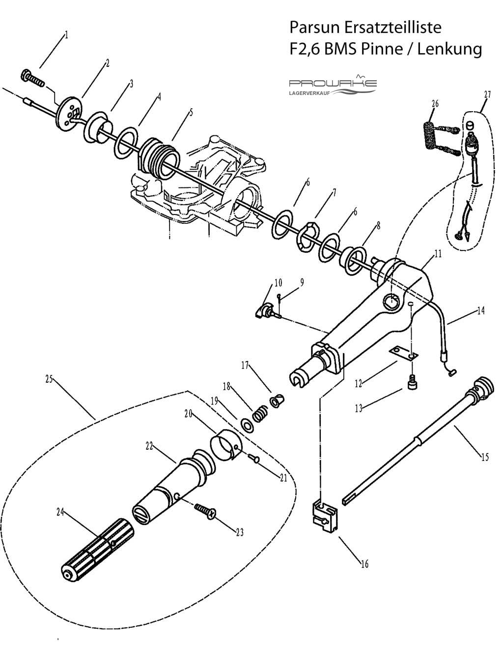 Parsun F2.6  Ersatzteile / Spare Parts: Pinne-Lenkung