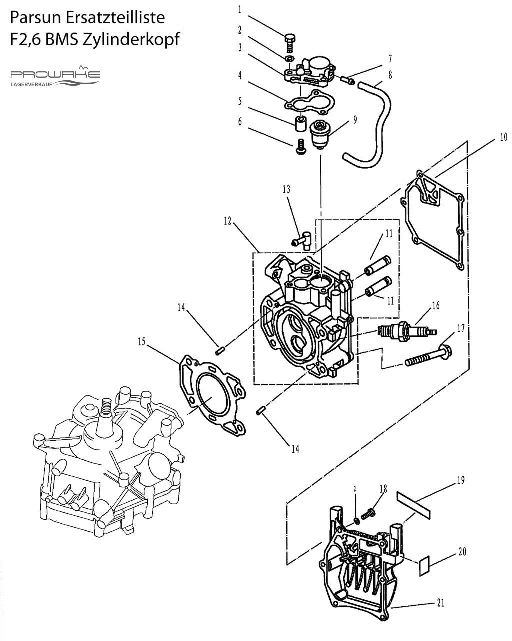 Parsun F2.6  Ersatzteile / Spare Parts: Zylinderkopf