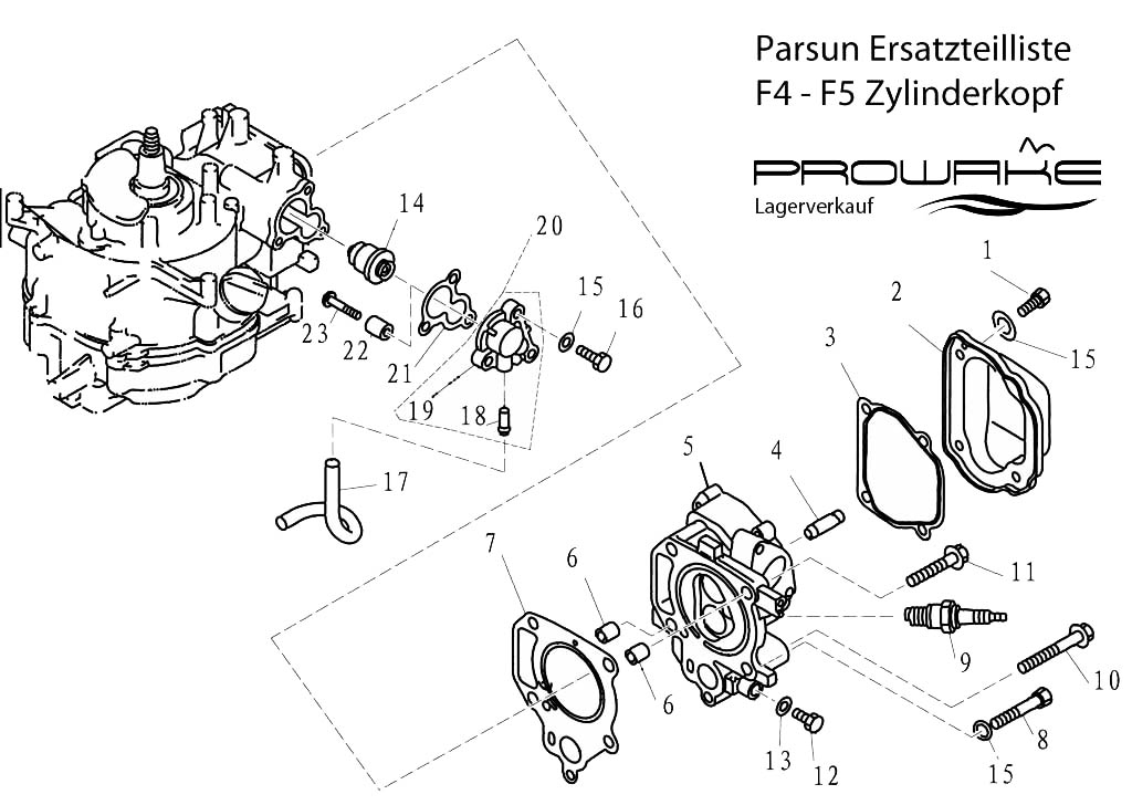 Parsun F4/F5  Ersatzteile / Spare Parts: Zylinderkopf+Kurbelgehäuse II