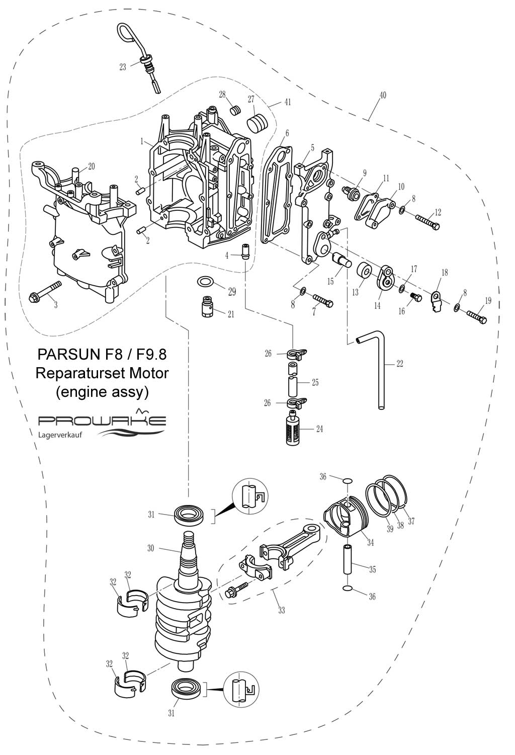 Parsun F9.8  Ersatzteile / Spare Parts: Reparaturset (Motor)
