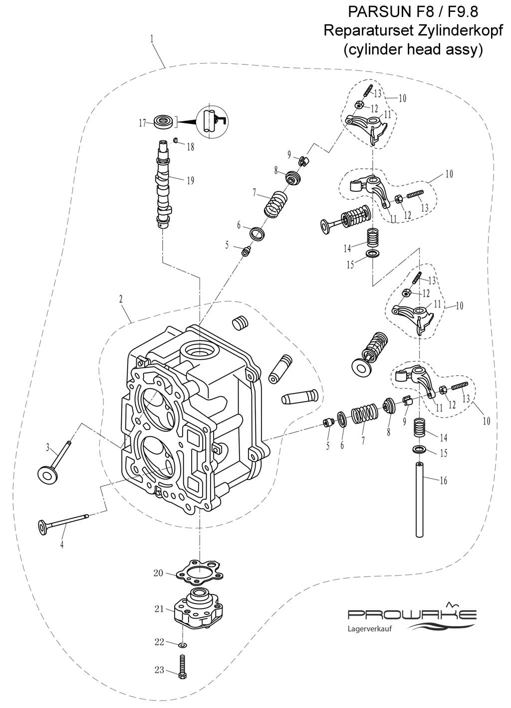 Parsun F9.8  Ersatzteile / Spare Parts: Reparaturset-Zylinderkopf