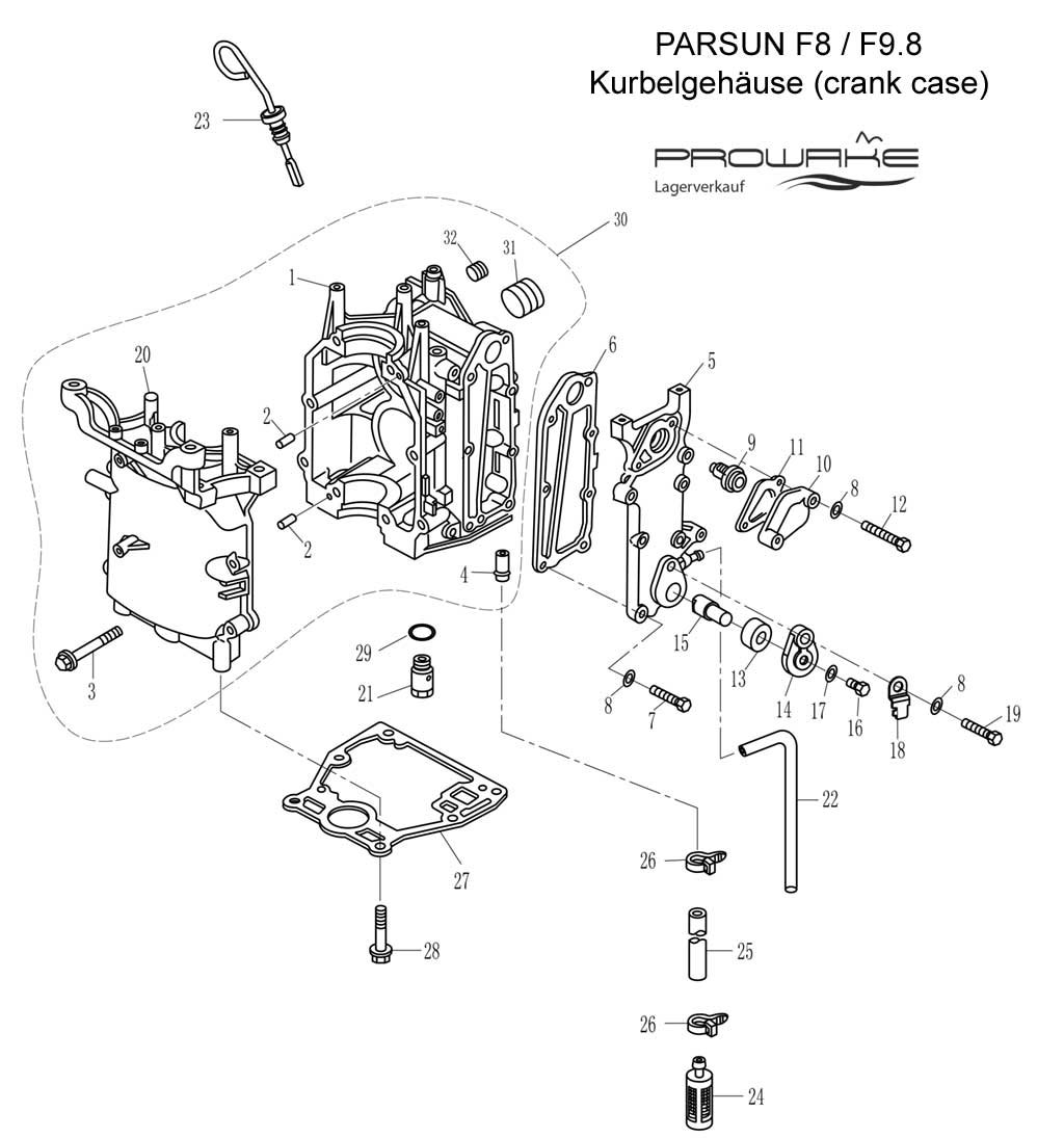 Parsun F9.8  Ersatzteile / Spare Parts: Kurbelgehäuse