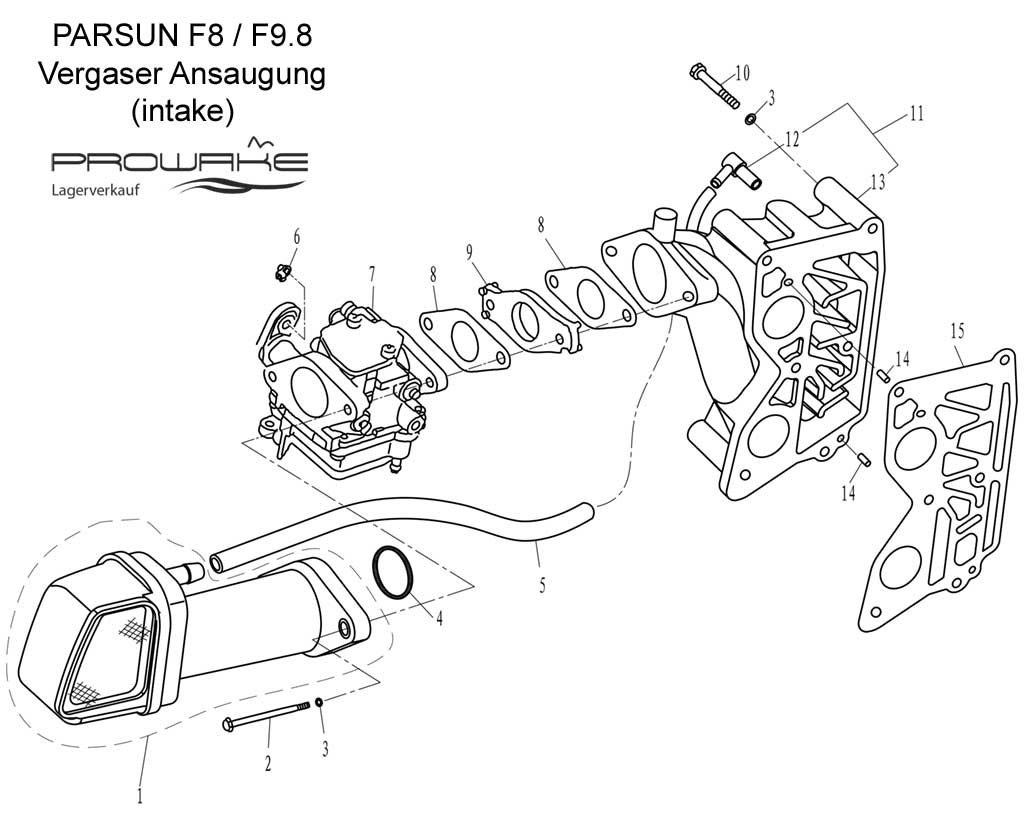 Parsun F9.8  Ersatzteile / Spare Parts: Vergaser-Ansaugung