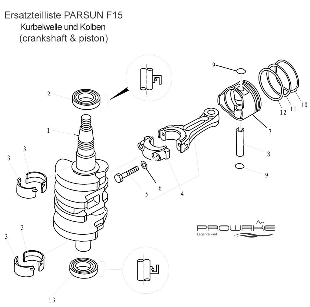 Parsun F15 (B)  Ersatzteile / Spare Parts: Kurbelwelle+Kolben