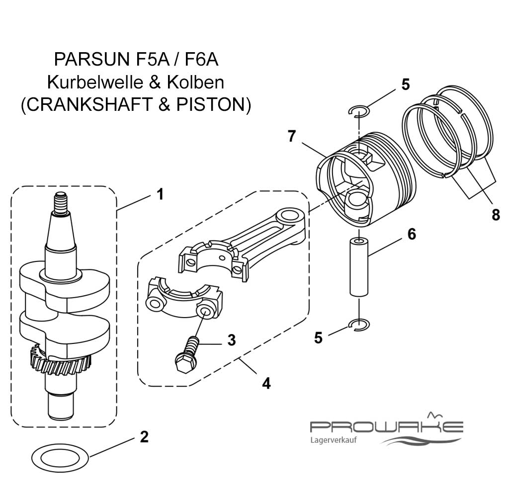 arsun F6A  Ersatzteile / Spare Parts: Kurbelwelle + Kolben