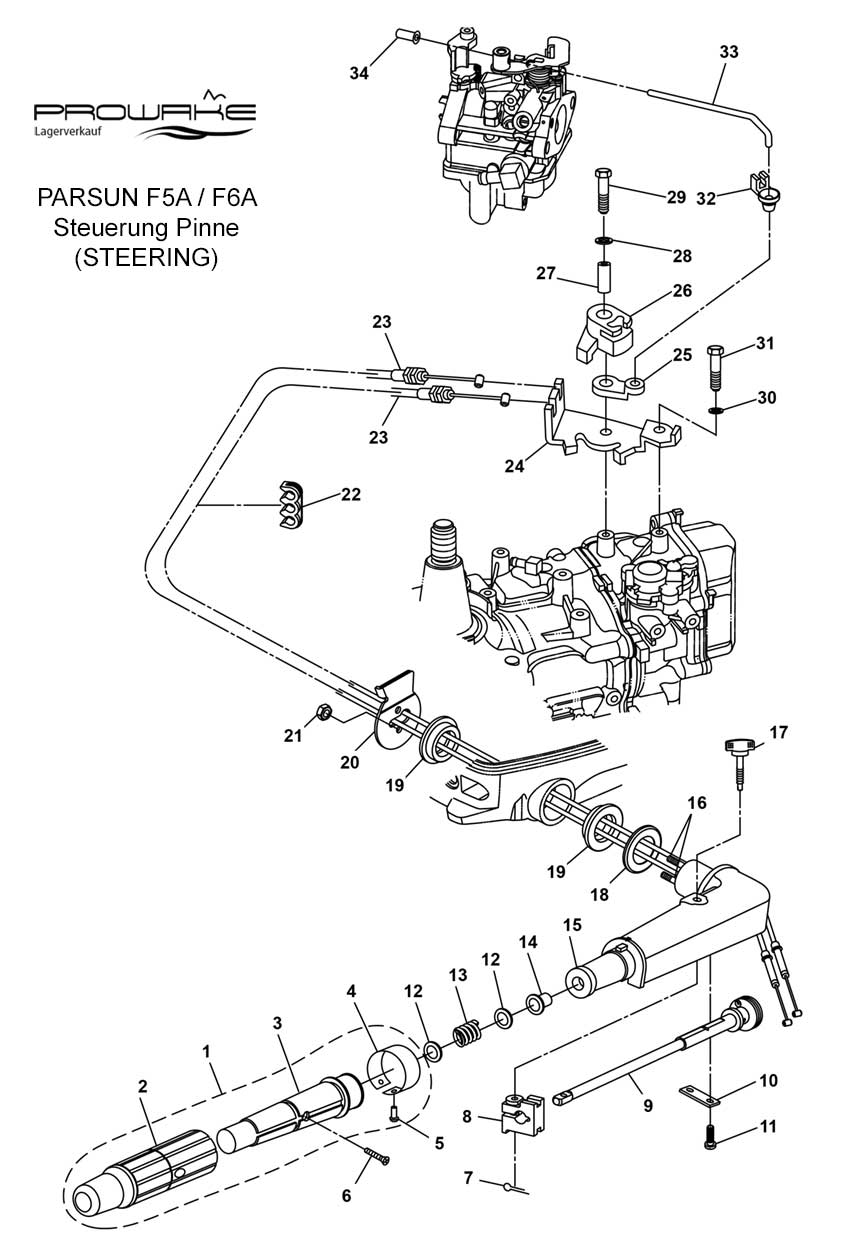 Parsun F6A  Ersatzteile / Spare Parts: Steuerung Pinne
