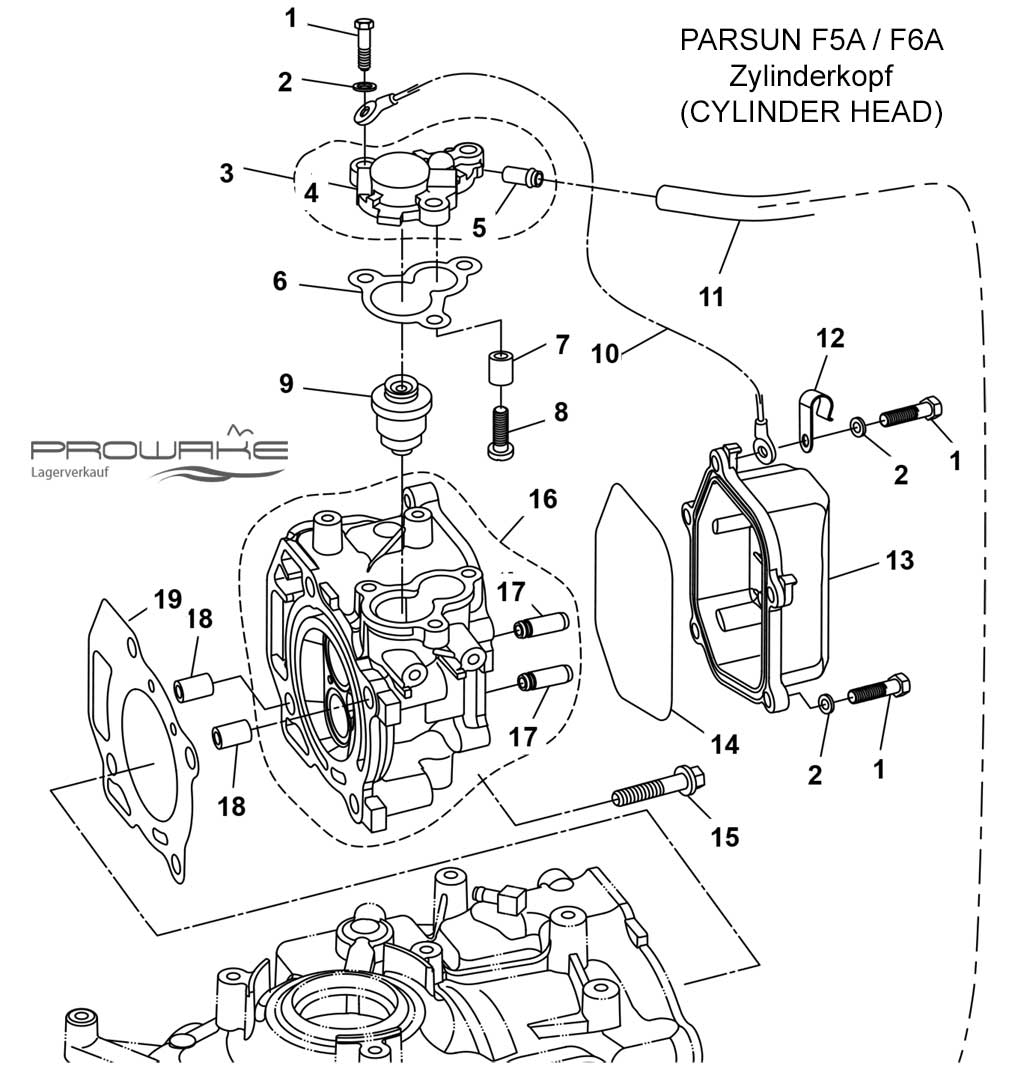 Parsun F6A  Ersatzteile / Spare Parts: Zylinderkopf