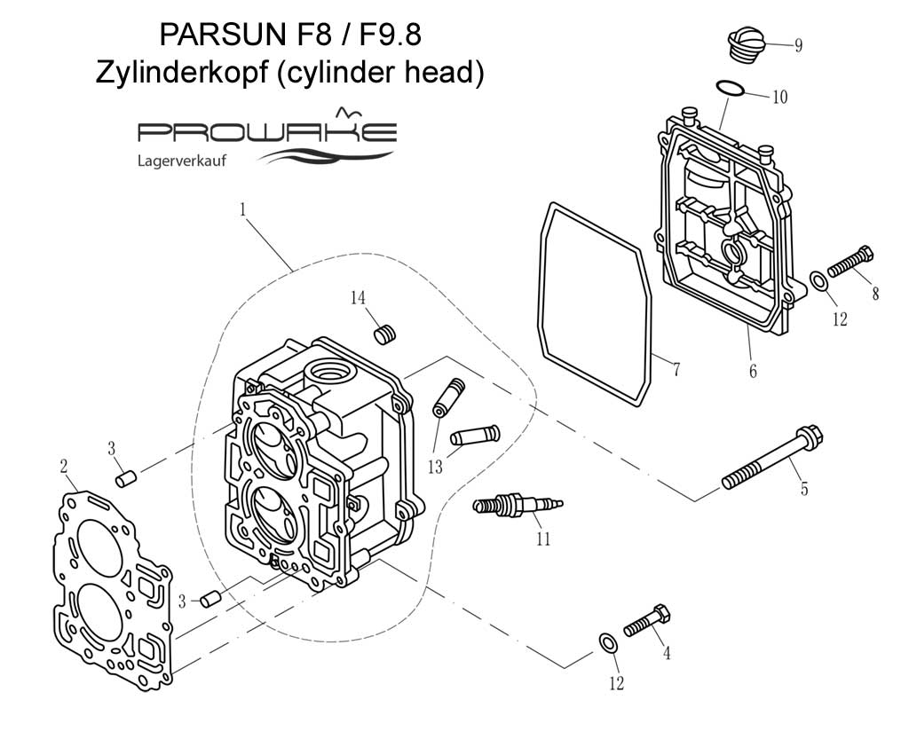 Parsun F9.8  Ersatzteile / Spare Parts: Zylinderkopf