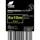 YERD 6x10m Abdeckplane mit Ösen, wasserdicht:  Gewebeplane   blau,  90g/m² starkes PE,  mit stabilen 12mm Aluminium-Metallösen, verstärkter Saum und extra verstärkte Eck-Ösen