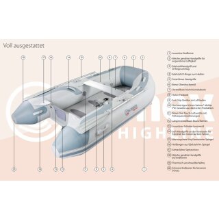 Details:   Talamex Schlauchboot Highline Serie mit Mehler PVC HLX250 für 3+1 Personen grau /  