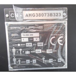 Details:   Schlauchboot PROWAKE TK-RIB380S, 380cm, Alu-Boden, blau / weiß, für 7+1 Personen, motorisierbar bis max. 20PS  (versand-kostenfrei *) / Schlauchboot, 380cm, 7 Personen Schlauchboot 