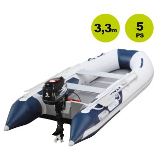 Lagerverkauf - Schlauchboot mit Motor kaufen: 330cm Schlauchboot AL 330  blau, Aluboden, mit Parsun 5 PS Außenborder